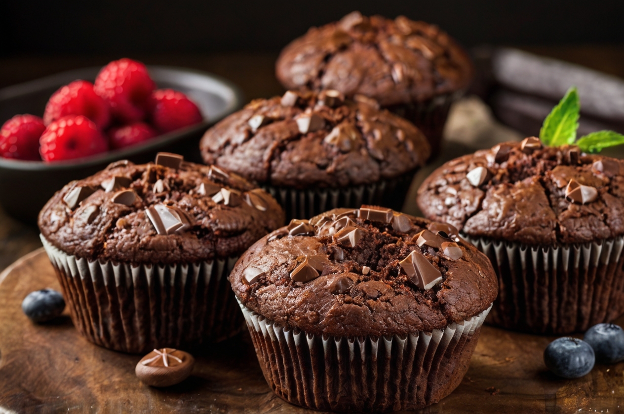 Frisch gebackene Schokoladen-Muffins, eine süße Schokoladenspezialität