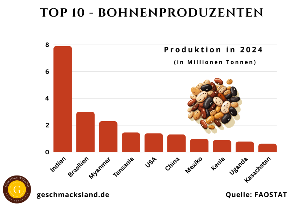 Top 10 Bohnenproduzenten und ihre Produktionsmengen.