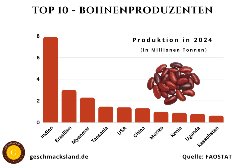 Top 10 Bohnenproduzenten und ihre Produktionsmengen.